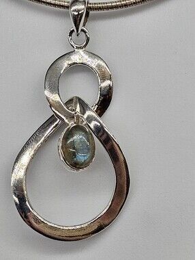 925 sterling silver Labradorite Necklace Pendant Interlocking Rings Big Large 2